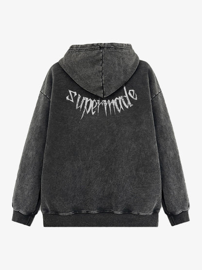 Gothic Devil Graphic Washed Hoodie 
