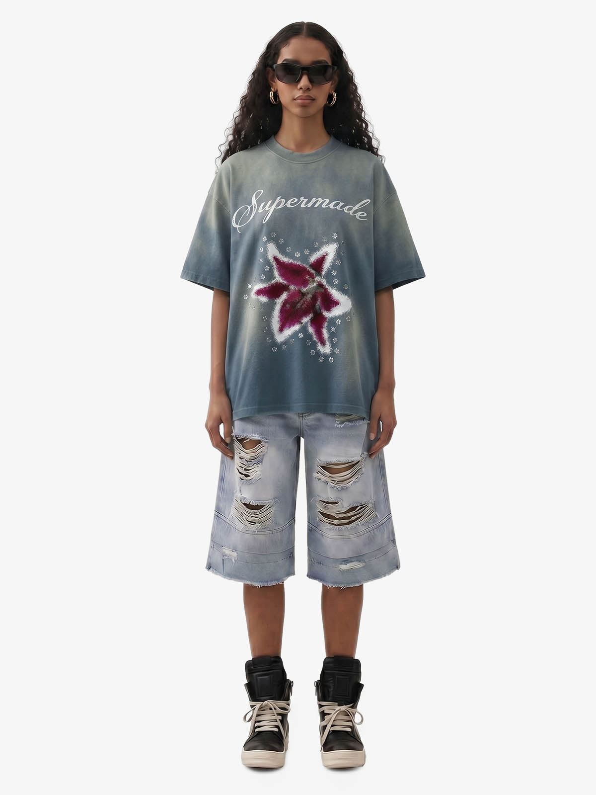 Washed Floral Star Print T-Shirt