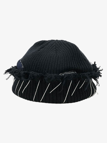 Distressed Denim Patchwork Beanie 