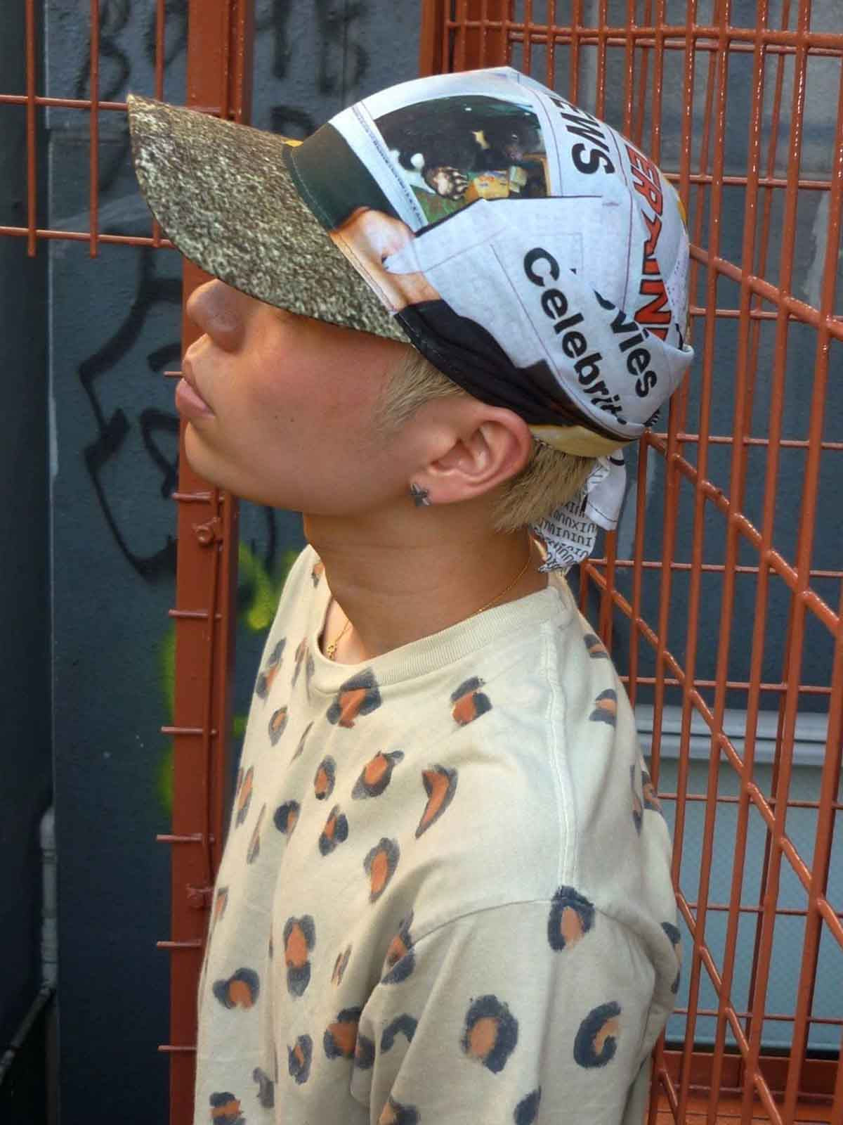Newspaper Print Lace-Up Brim Cap