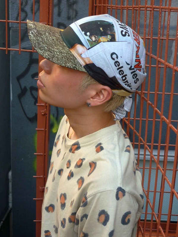 Newspaper Print Lace-Up Brim Cap