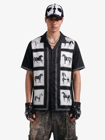 Vintage Horse Photo Satin Shirt
