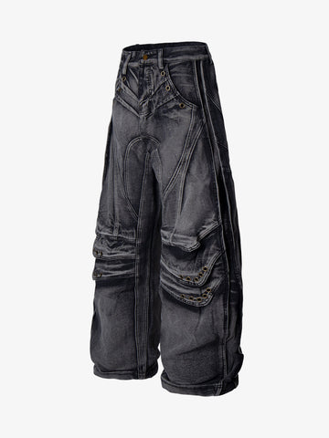 Grunge Deconstructed Eyelet Baggy Jeans