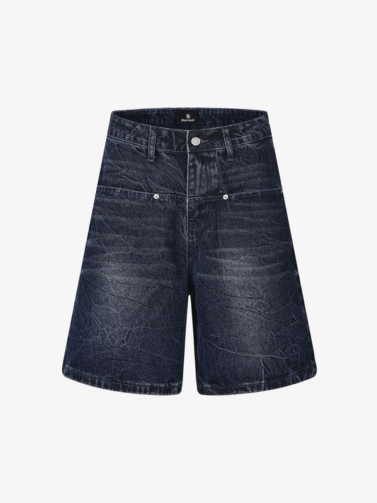 Wide Leg Washed Denim Shorts