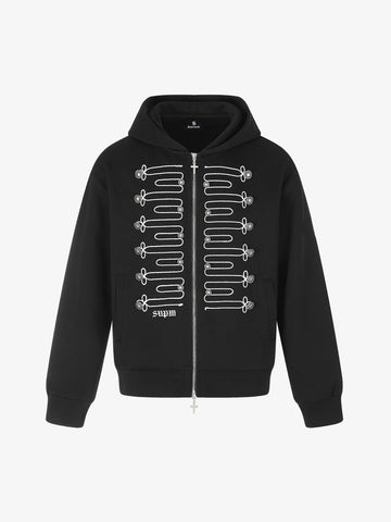 Thesupermade Military Button Embroidered Zip-Up Hoodie