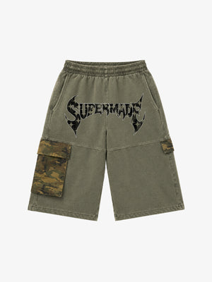 Camo Paneled Distressed Cropped Sweatpants