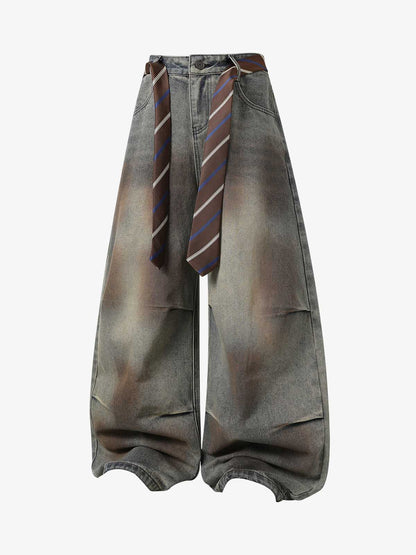 Gradient Sandwash Detachable Tie Baggy Jeans