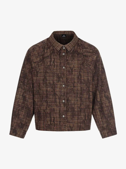 Vintage Washed Plaid Cropped Shirt Jacket 