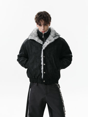 Vintage Dual-layer Collar Fleece-lined Zipper Jacket 