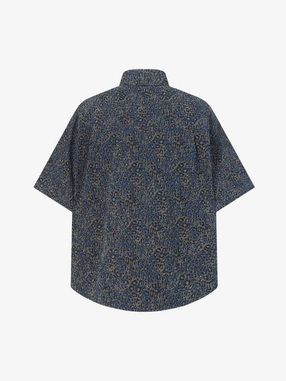 Vintage Leopard Print Washed Denim Short Sleeve Shirt 