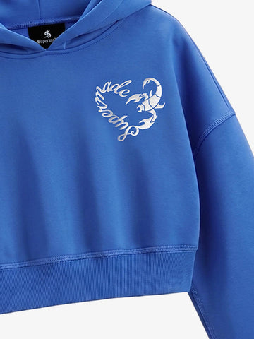 Faux Fur Hooded Sweatshirt with Embroidered Scorpion Graphic