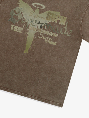 Distressed Washed Gothic Angel Graphic T-Shirt 