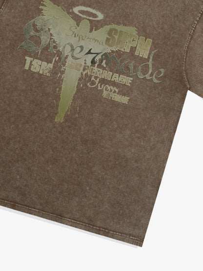 Distressed Washed Gothic Angel Graphic T-Shirt 