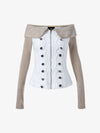 Thesupermade Napoleon Button Off-Shoulder Slim Fit Long Sleeve Top