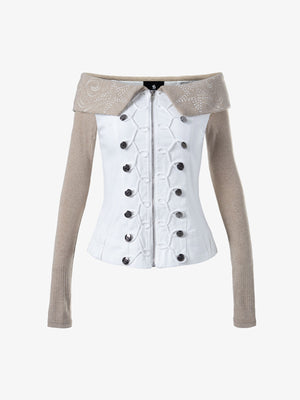 Thesupermade Napoleon Button Off-Shoulder Slim Fit Long Sleeve Top