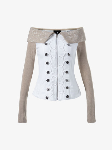 Thesupermade Napoleon Button Off-Shoulder Slim Fit Long Sleeve Top