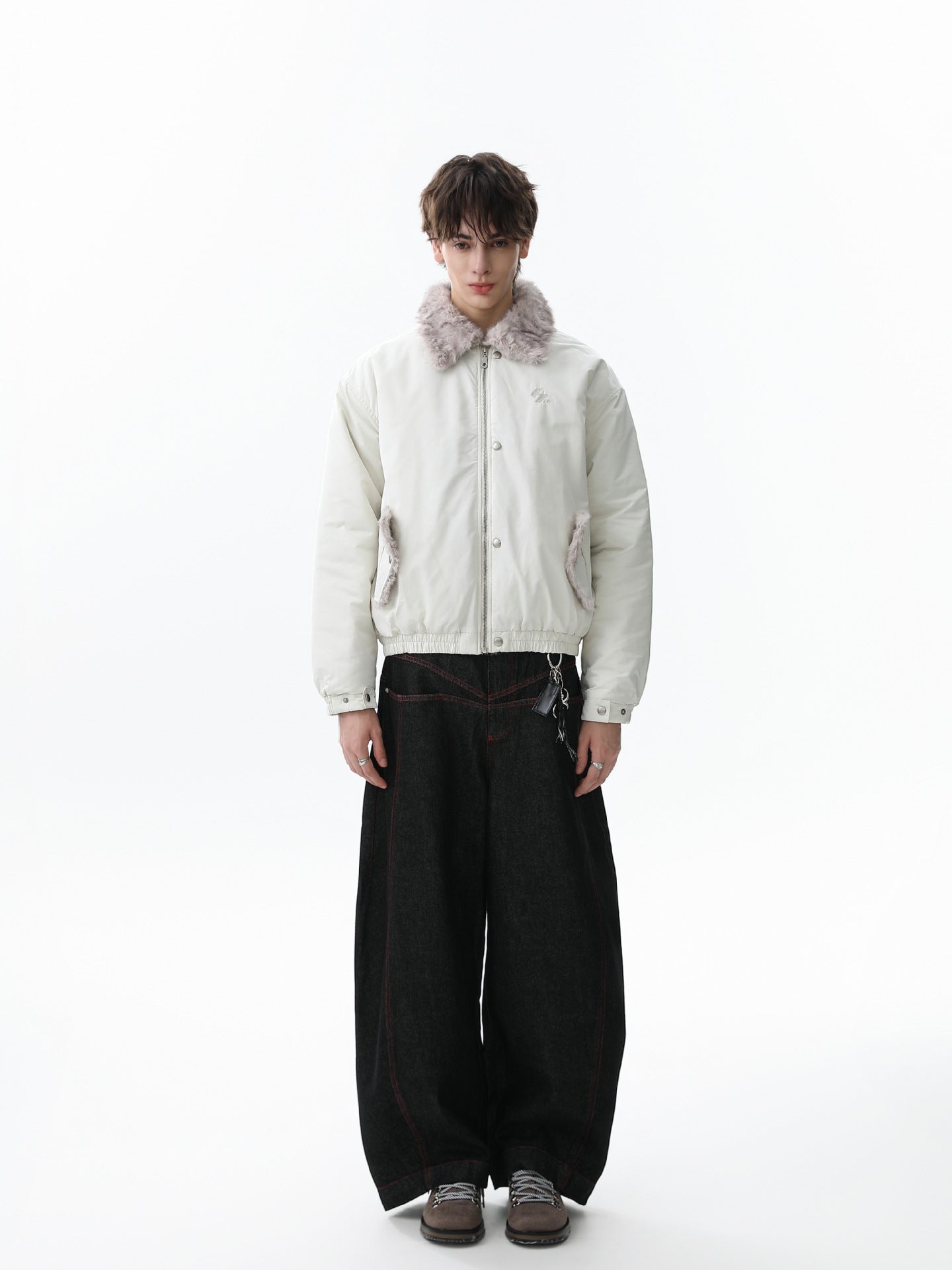 Faux Fur Collar Zipper Padded Bomber Jacket 