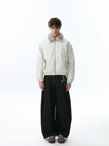 Faux Fur Collar Zipper Padded Bomber Jacket 