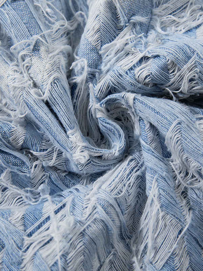 Distressed Frayed Textured Denim Jeans 