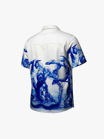 Blue Sketch Mythological Cuban Shirt