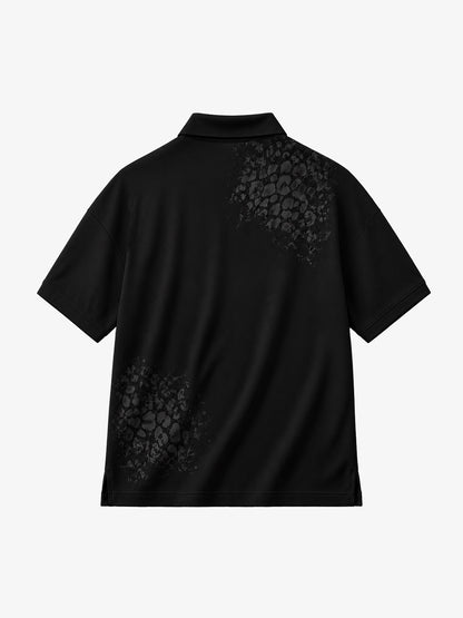 Cotton Polo Shirt with Script Logo and Leopard Print Detail