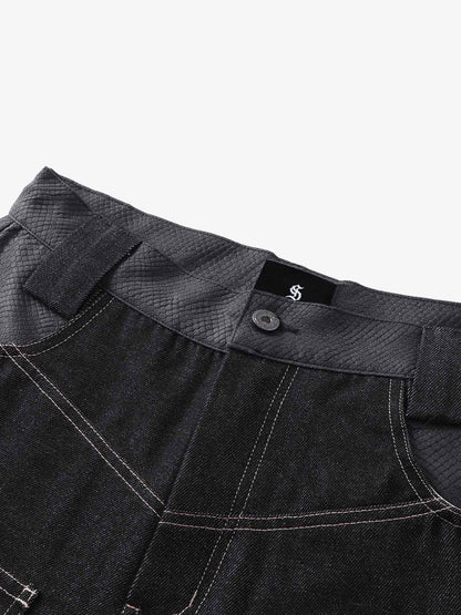 Flame Embroidered Wide Leg Washed Denim Jeans 