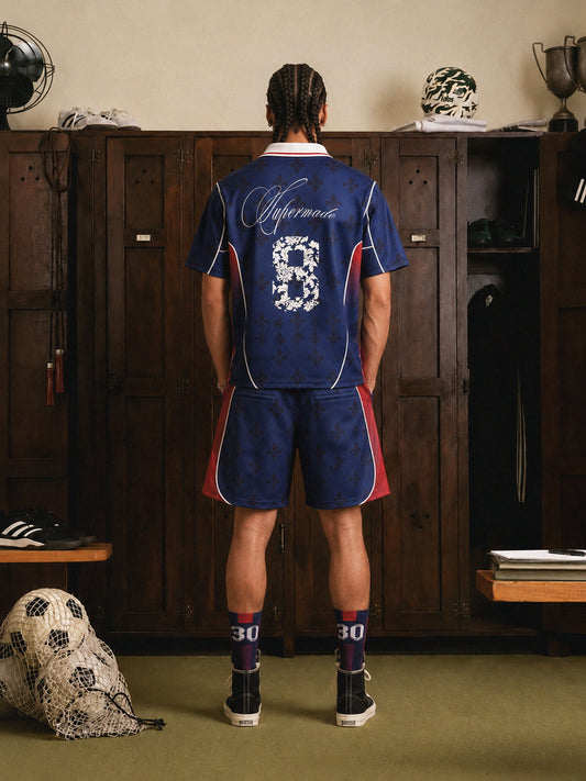 French Style Fleur-de-Lis Print Patchwork Custom Jersey Set - 2623