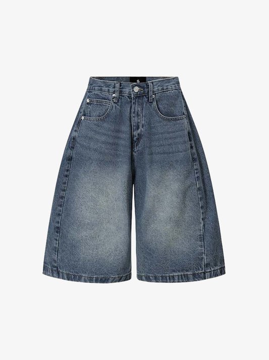 Washed Denim Wide Leg Jorts 