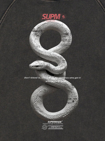 Vintage Washed Snake Appliqué Pullover Hoodie 