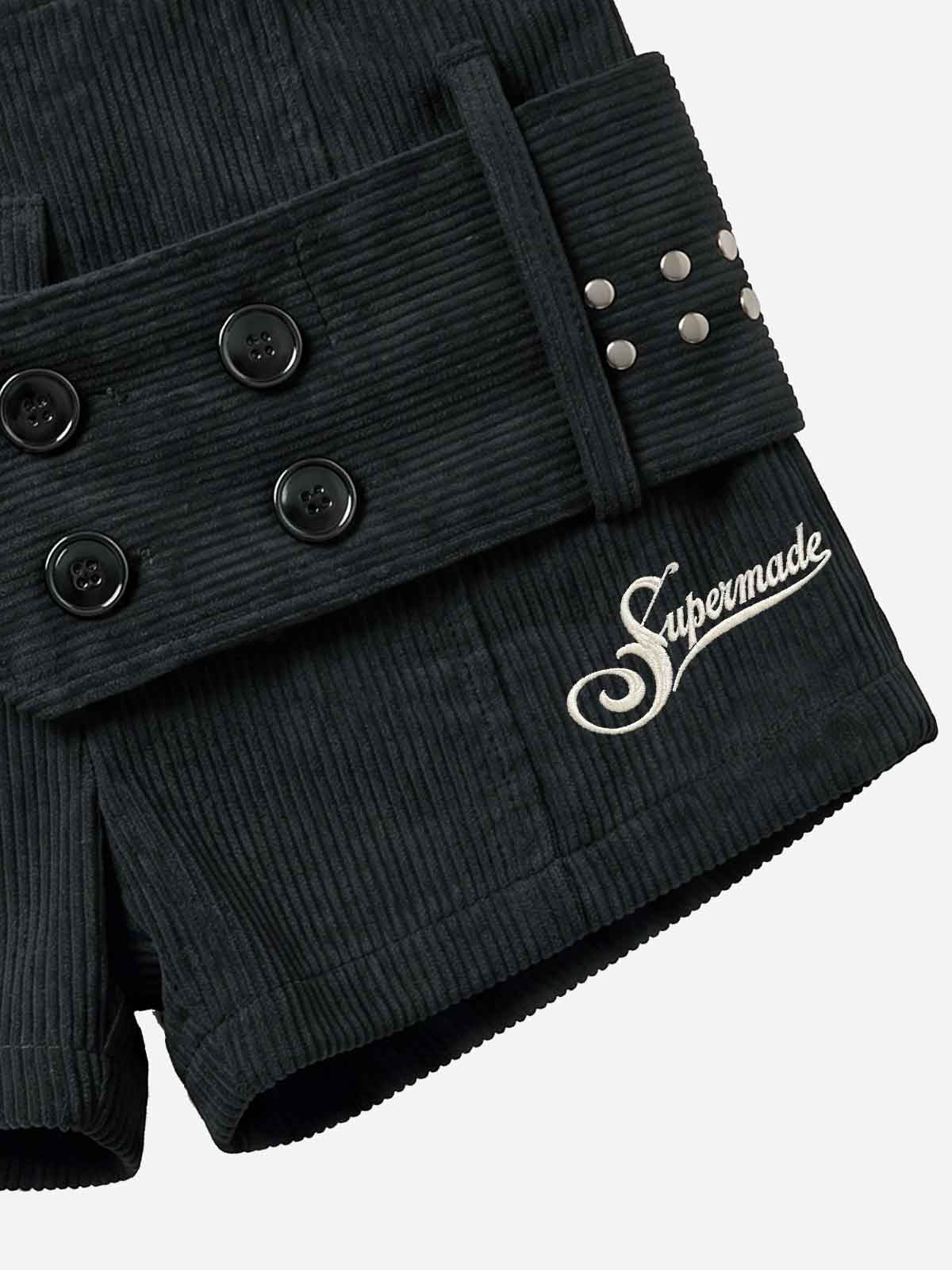Studded Corduroy Double-Breasted Shorts