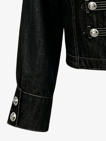 Vintage Silver Button Military Denim Jacket