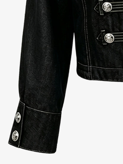 Vintage Silver Button Military Denim Jacket