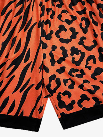 Moisture-Wicking Split Leopard Mixed Sport Shorts 