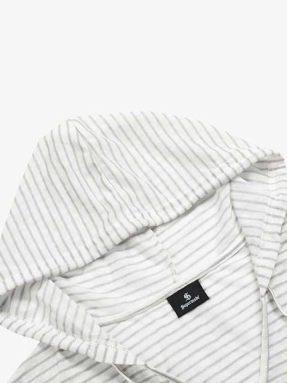Graphic Print and V-Neck Striped Long Sleeve Hooded T-Shirt 