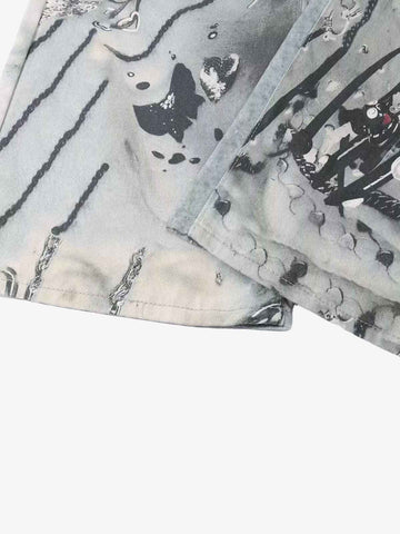 Abstract 3D Digital Print Wide-Leg Jeans 