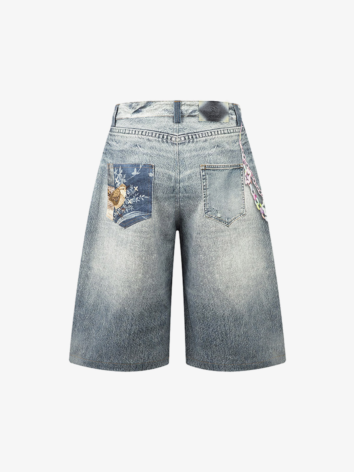 Charm Detail Graphic Denim Shorts