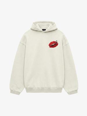 Oversized Hoodie with Lip Print Embroidery