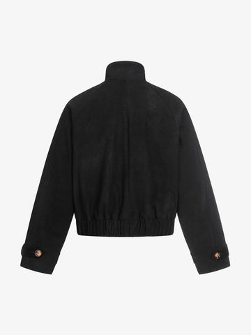 Textured Faux Leather Stand Collar Metal Buckle Jacket 