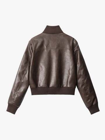 Thesupermade Faux Leather Cropped Fit Bomber Jacket