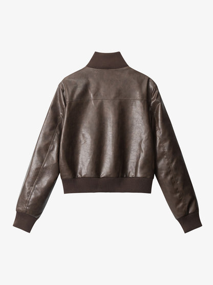 Thesupermade Faux Leather Cropped Fit Bomber Jacket