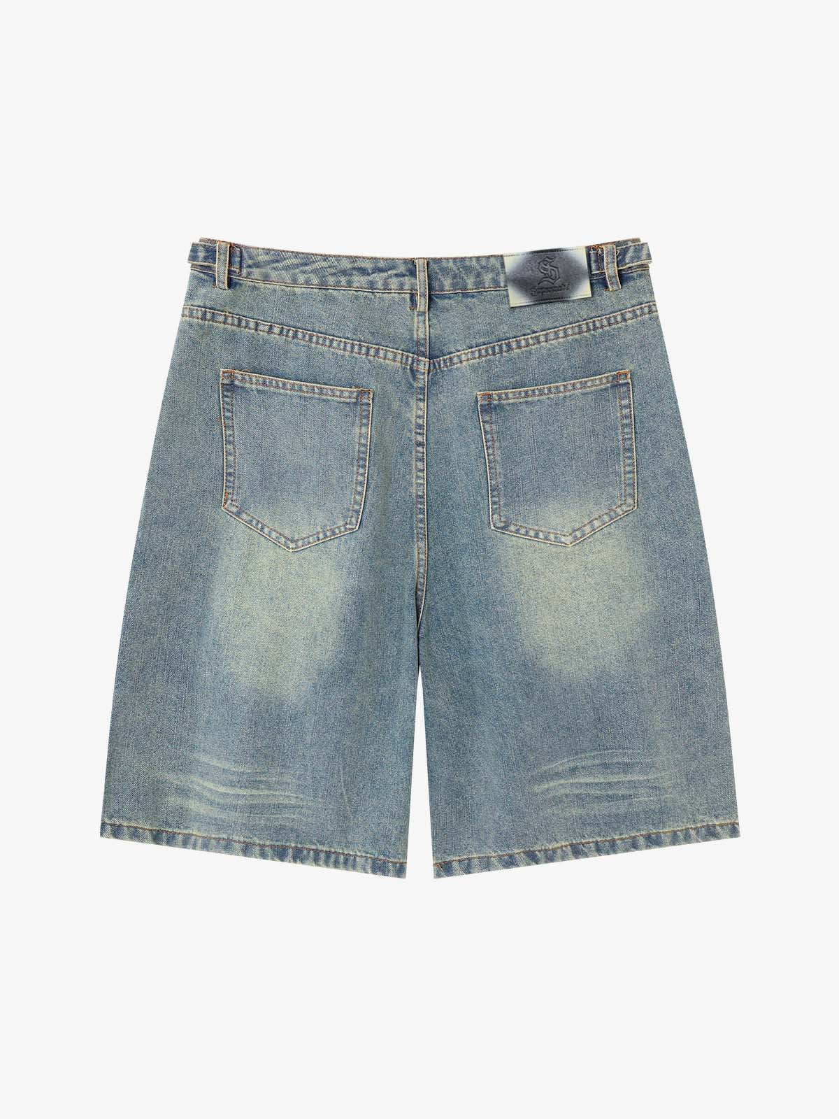 Tactical Buckle Washed Denim Shorts
