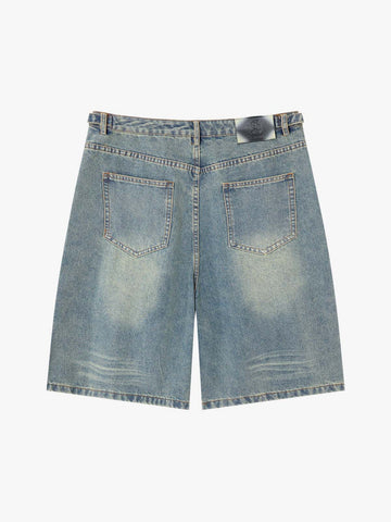 Tactical Buckle Washed Denim Shorts