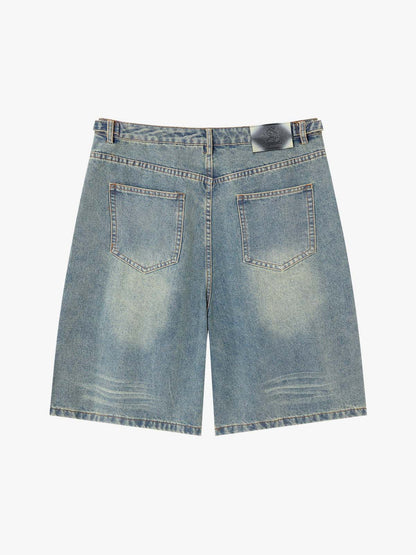 Tactical Buckle Washed Denim Shorts