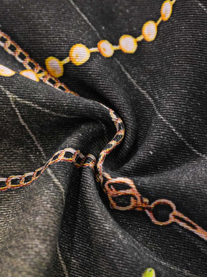3D Chain Key Print Jeans