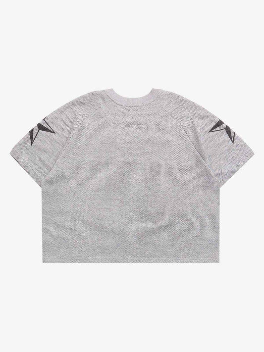 Star Pattern Cropped Knit Jersey T-Shirt
