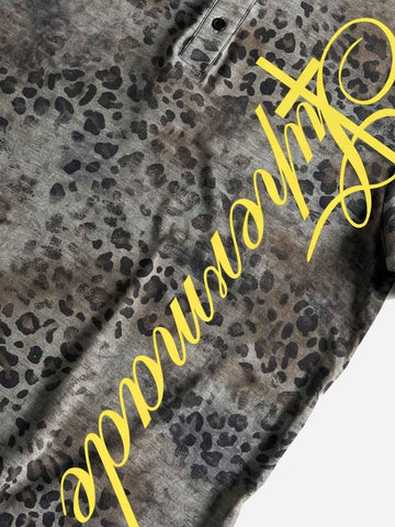 Vintage Leopard Print Zip Neck T-Shirt