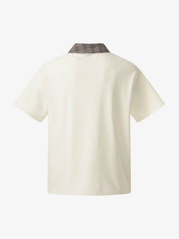 Plaid Collar Asymmetrical Button T-Shirt