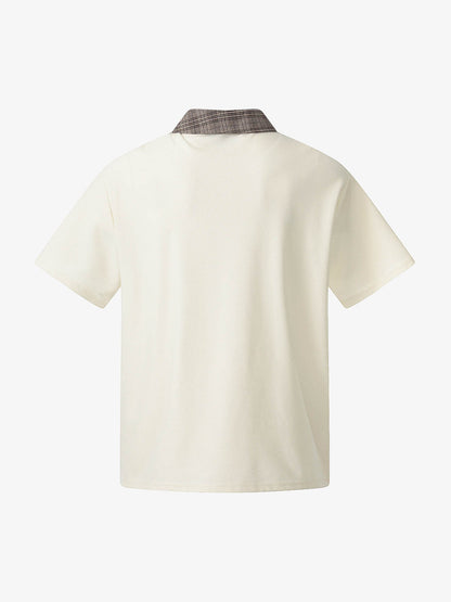 Plaid Collar Asymmetrical Button T-Shirt