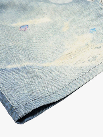 Distressed Dirty 3D Floral Denim Shorts 