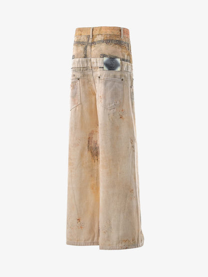 Vintage High Street Mud-Dyed Distressed Baggy Jeans 